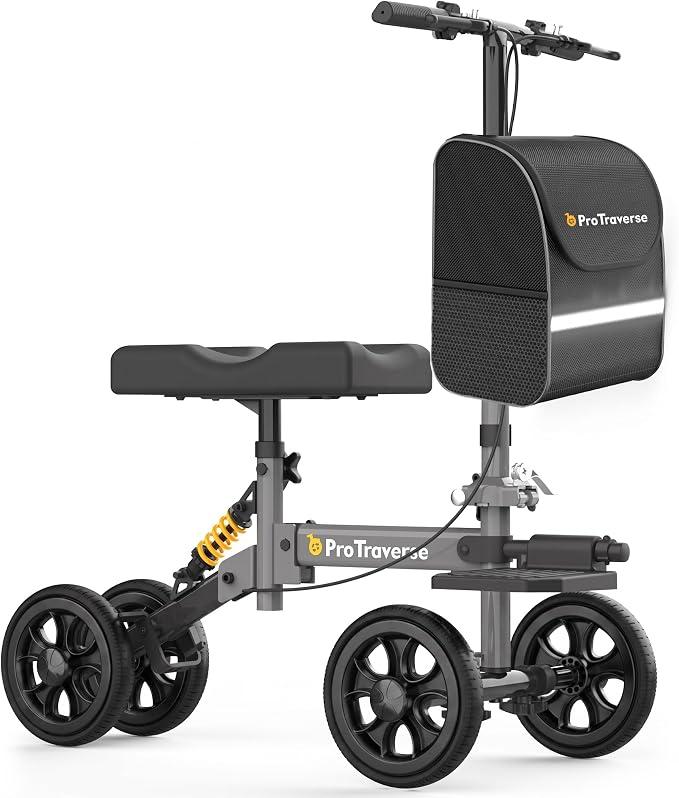 Knee Scooter for Adult for Foot Surgery, with All Terrain Wheels & Shock Absorption, Foldable Steerable Knee Walker, Comfort Pad, Dual Brakes, Crutch Alternative for Broken Foot/Ankle Recovery,Grey