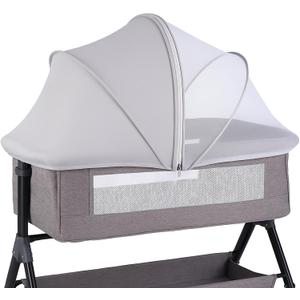 Portable Bassinet Cover for Cats & 2-Way Zipper, Half-Blackout Mosquito Net with Sunshade, Breathable Bassinet Net Cover, Mosquito Net for Baby Crib to Keep Cats Out Grey