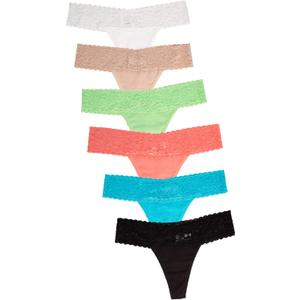 Jo & Bette Lace Thongs for Women - 6 or 12 Pack Low Rise Thongs - Lace Panties Cotton Underwear Women Sexy No Show Soft (Small)