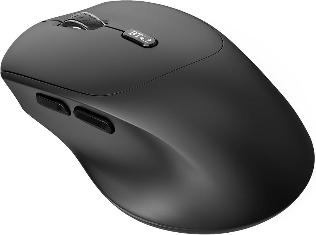 Bluetooth Silent Mouse, Ergonomic Computer Mouse with Side Buttons, BT4.2 Quiet Mice Without USB Receiver, 18 Months Battery Life, Compatible with Chromebook, Laptop, Tablet - Black