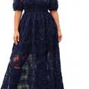EYWOL Formal Wedding Guest Cocktail Plus Size Dress, Floral Embroidered, Hide Tummy A-Line for Curvy Women (Blue, XXL)