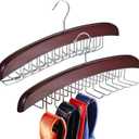 Jetec 2 Pieces Tie Rack Tie Hanger 24 Hooks Wooden Tie Rack Hanger for Closet 360 Degree Rotating Belt Holder Tie Organizer for Men Women Bras Tank Tops Camisoles(Coffee)