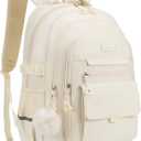 Cute Teen Girls Backpack, Big Student School Backpack Laptop Bookbag for College Women Aesthetic Middle High School Bag, Mochilas Escolares, Beige (15.6in)