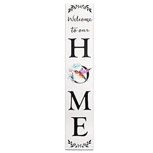 4.75FT Welcome Wooden Porch Sign, Front Door Standing Large Welcome Porch Sign with Hummingbird for Home Front Door Yard Season Party Decor Wall Yard Garage