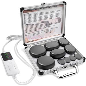 AICNLY 10 Pcs Basalt Hot Stones Massage Set with Temperature Adjustment-Hot Stones Massage with Warmer Kit, Professional Massage Tool for Spa-Lymphatic Drainage, Relieve Tension and Muscle Pain