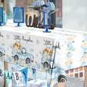 GREHUMOR Little Pumpkin Baby Shower Tablecloth a Sweet Little Pumpkin is on The Way Theme Blue Floral Truck Table Cover Plastic Disposable for Autumn Thanksgiving Baby Shower Party Decoration