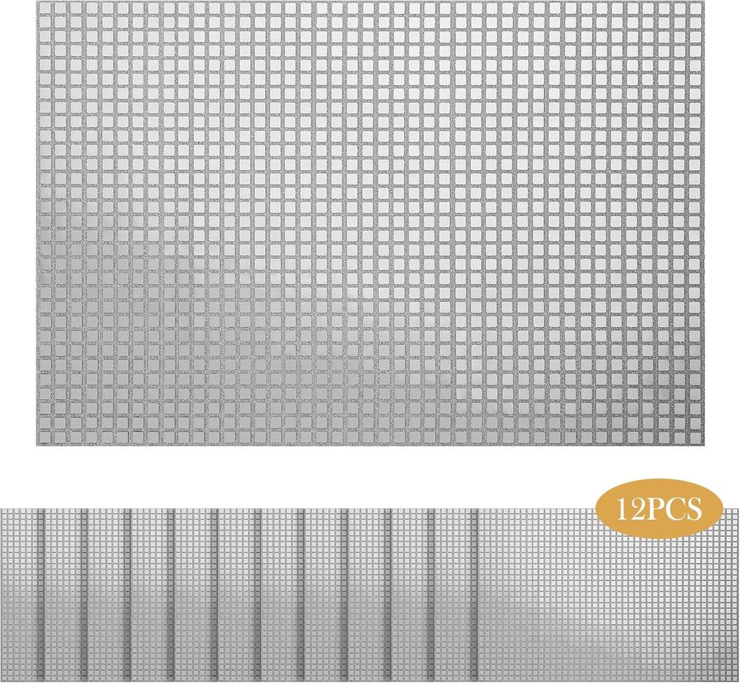 12 Pieces 11.8"x17.7" Mirror Glitter Silver Placemats, Retro Place Mats for Dining Table, Table Decor for Disco Birthday Bachelorette Dance Party