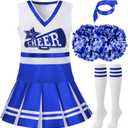 Spooktacular Creations Cheerleader Costume for Girls, Kids Halloween Cheerleader Outfit, Cheer Uniform for Dress Up Parties (X-Large(12-14 yrs), Blue)