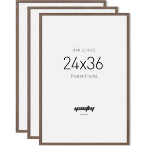 Yaetm Minimalist 24x36 Poster Frame Solid Walnut Wood Frame 24 x 36 for Picture & Art Print, Lightweight, Horizontal and Vertical Wall Hanging for Photo Gallery (Pack of 3, Walnut)