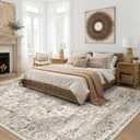 Area Rug 6x9 Washable Vintage - Soft Traditional Rugs for Living Room Large Non Slip Backing with Low Pile Farmhouse Oriental Retro Carpet for Bedroom Dining Room or Home Office - Tea Brown