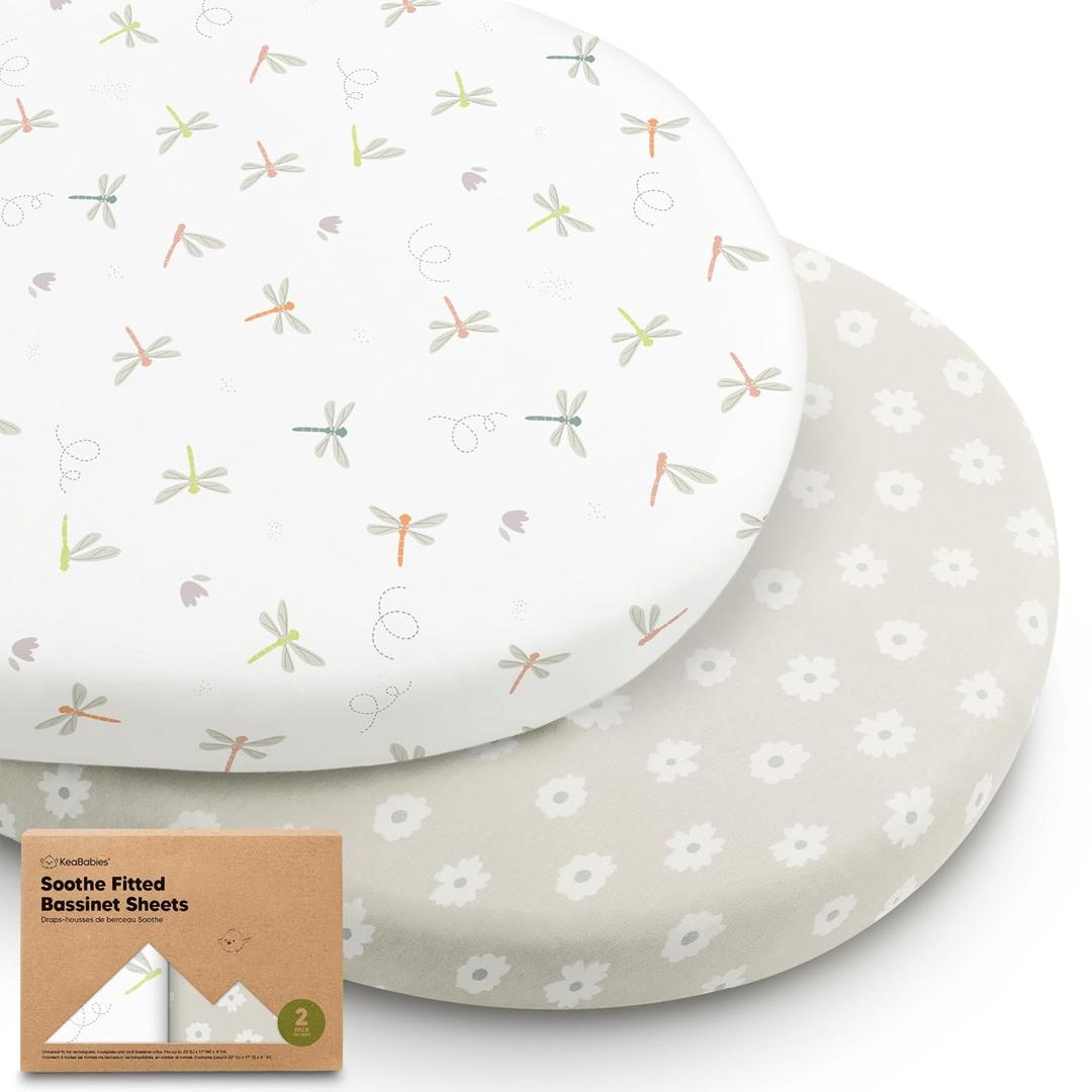 2-Pack Organic Bassinet Sheets for Girls, Boys - 100% Cotton Bassinet Mattress Sheets Compatible with Halo Bassinest Swivel Sleeper, Graco, Baby Delight, Chicco, Unisex Fitted Bassinet Sheets (Meadow)