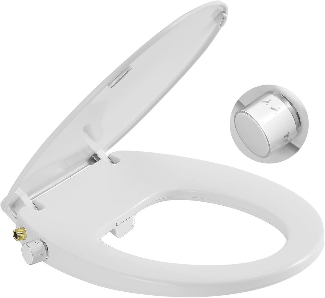 Bidet Toilet Seat,Non-Electric Quiet-Close,Fits Round Toilets,Adjustable Water Pressure and Self-Cleaning Dual Nozzles