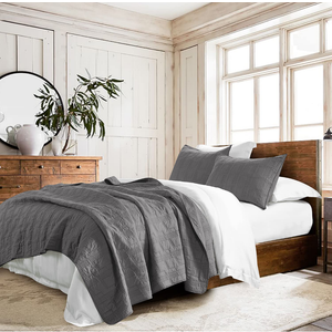 HORIMOTE HOME 100% Cotton Quilt Set Twin Size, Dark Grey Pre-Washed 2-Piece Bedspread Coverlet Set, Cozy Lightweight Stitching Bedding Cover with 1 Sham in Geometric Pattern for All Season