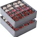 Qozary 2 Pack Socks Underwear Drawer Organizer Divider, 24 Cell or 16 Cell Collapsible Cabinet Closet Organizer Storage Boxes for Clothes, Socks, Lingerie, Underwear, Ties (Grey)