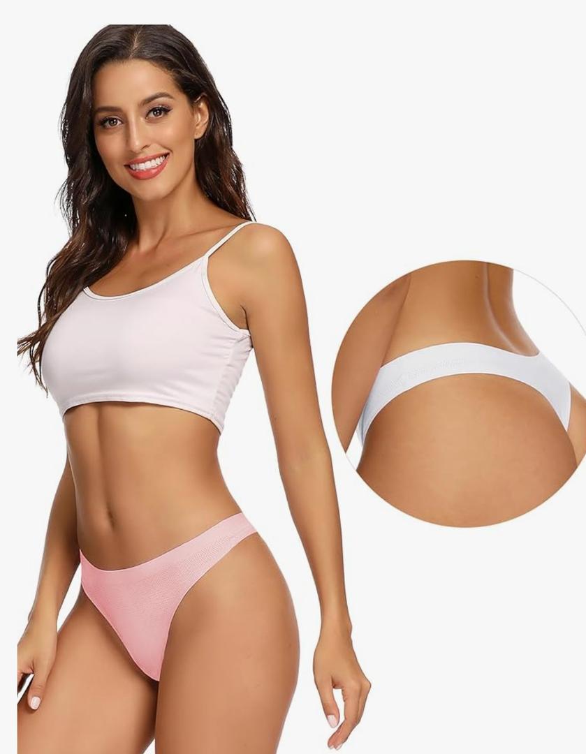 Seamless Women Underwear Thongs,No Show Ladies Thong,No Line Workout Breathable Comfortable Panties,Soft Undies,4-Pack