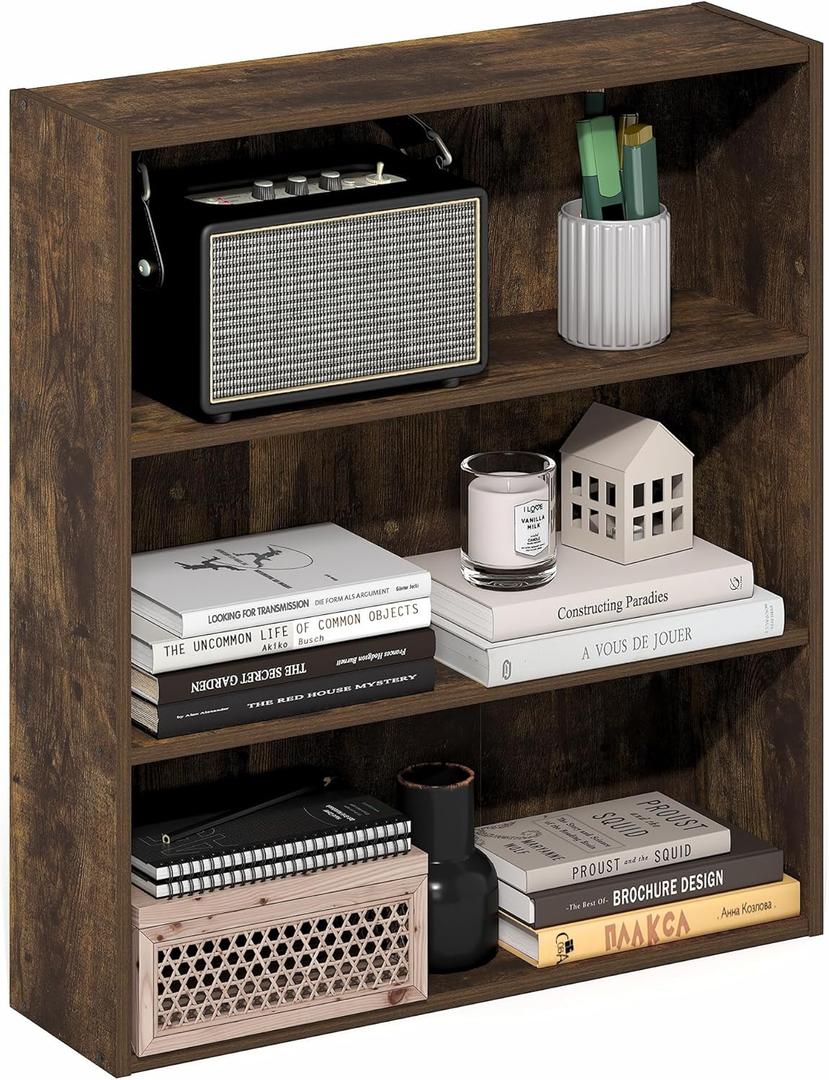 Furinno Basic Book Shelf, 3-Tier Bookshelf, Cube Storage Organizer Bookcase with Open Shelf, 7 x 24 x 26, for Living Room, Bedroom, Home Office, Amber Pine