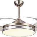 42" Invisible Ceiling Fan Lights LED Rrtractable Fan Chandelier with Remote Control, Modern Ceiling Light Kits with Blades Fans (Chrome B)