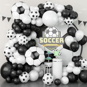TAOYE Soccer Balloon Garland Arch Kit, 22 18 12 10 5 Inch Black White Football Print Balloons Arch Kit with 4D Football Foil Balloons Football Helium Balloon for Birthday Soccer Football Club Party