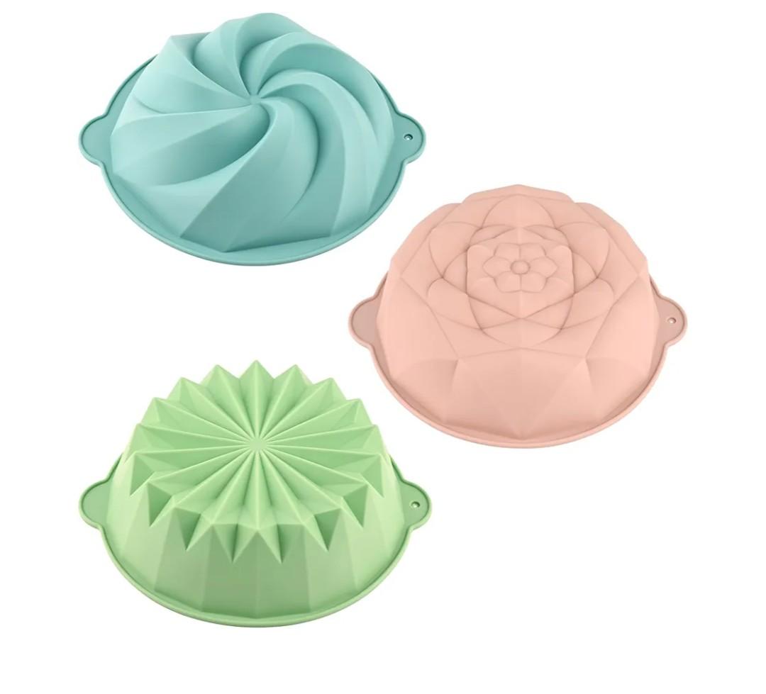 HUAKENER 3 Pcs Flower Shape Cake Molds, Nonstick Silicone Cake Molds for Jello Cakes, Cheese Cakes, Strawberry Shortcake, Brownie Tart Pie