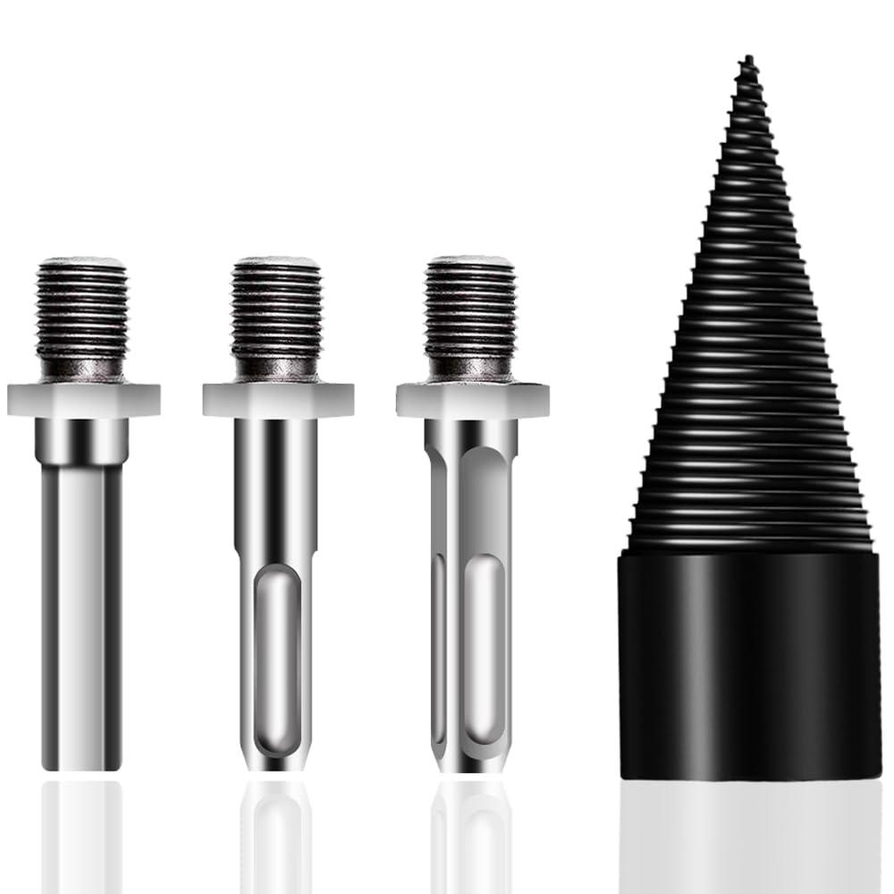 Firewood Log Splitter Drill Bit, Removable Firewood Drill Bit Wood Log Splitter Heavy Duty Electric Drills Screw Cone Driver Hex + Square + Round 32mm/1.26inch