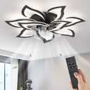 Ceiling Fan with Lights Remote Control, 32" Black Flower Modern Ceiling Fan with Lights, Low Profile Flush Mount Ceiling Fan for Kitchen Bedroom Living Room