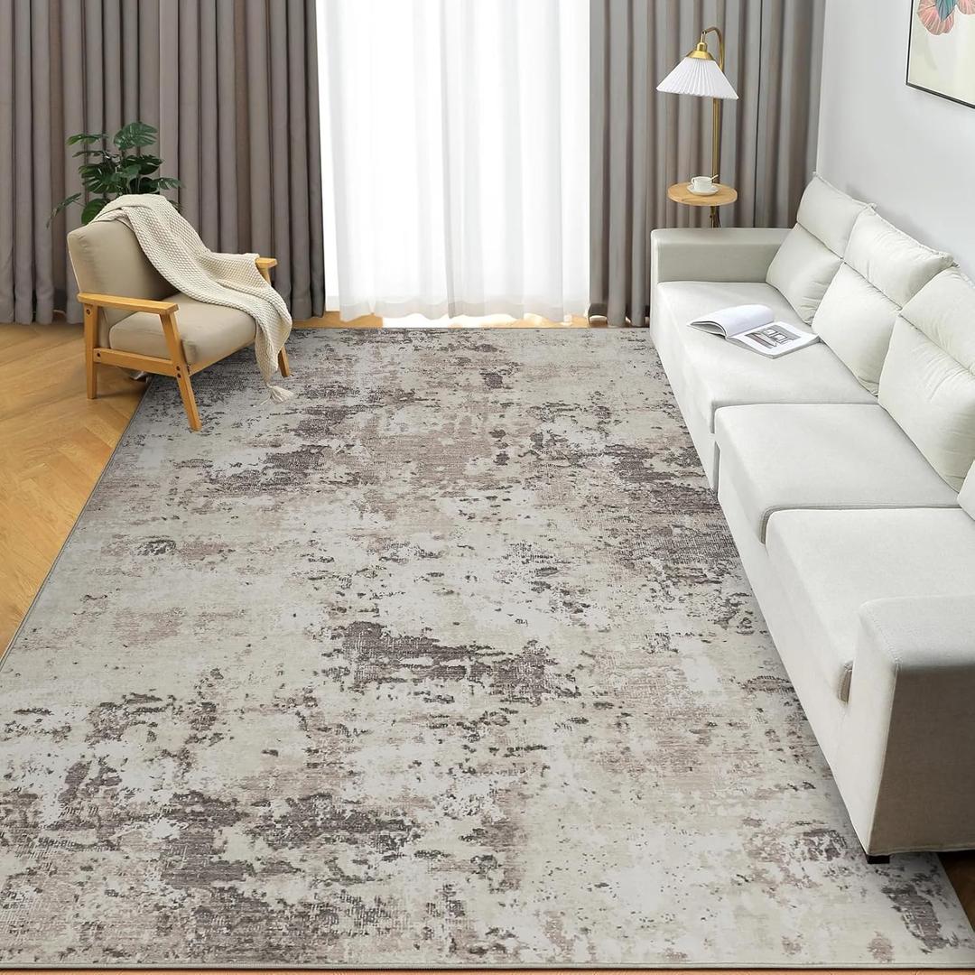 ROYHOME Modern Abstract Area Rug 8x10 Non Slip Non Shedding Rug Low Pile Stain Resistant for Bedroom Living Room,Brown Grey