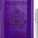WALNEW Passport Holder for Travel, RFID Passport Cover Wallet for Women Men, PU Leather Passport Book Card Holder Case with Pen (Elastic Band Closure, A-Purple)