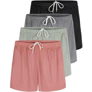 Real Essentials 4 Pack: Girl's Mesh Athletic Running Shorts with Pockets Teens Kids Youth Performance Gym Basketball - Set 7, XL (14-16)