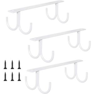 MOCOUM Under Cabinet Mug Rack, Rustic Mug Organizer Rack Cup Holder Under Shelf 12 Hanging Hooks Rack for Mugs, Coffee Cups and Kitchen Utensils Display (White-3 Pack-12 Hooks)
