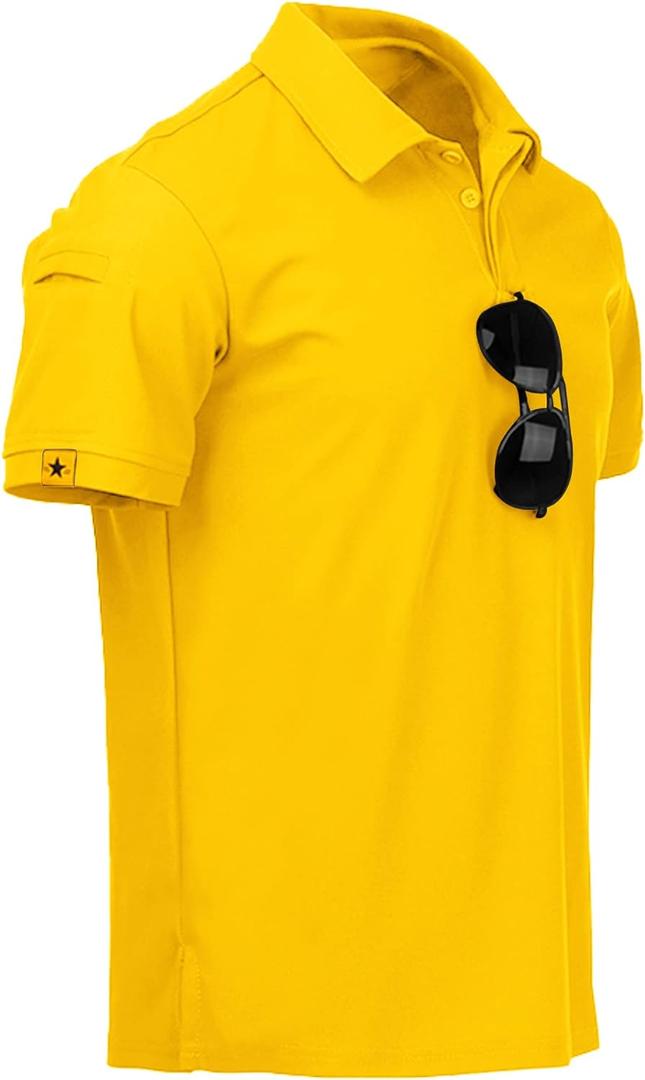 SCODI Mens Polo Shirts Performance Short Sleeve Tactical Shirts Athletic Golf Shirt for Men Daily Casual Collared T-Shirt (4X-Large, Yellow)