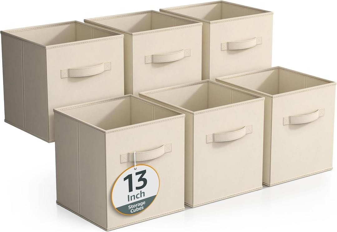 Sorbus Fabric Storage Cubes - 6 Foldable Storage Bins for Organizing Pantry, Cubbies, Toy Box - Clothes Storage & Closet Organizer - 13 Inch Collapsible Cube Baskets for Shelves with Handle