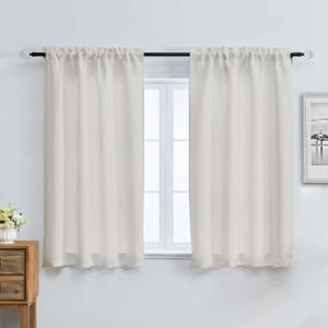 Aiyufeng Natural Short Room Darkening Curtains for Bedroom 54 Inches Long 2 Panels Set, Solid Thermal Insulated, Energy Saving Window Treatment Curtains Blackout Drapes, W40 x L54 Inch, Natural 