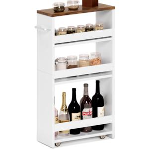 MARTY Rolling Storage Cart 4-Tier White Kitchen Cart with Wheels,Slim Storage Cart with Handle Slide Out Utility Cart Shelving Unit Organizer Trolley for Laundry Narrow Places Bathroom Small Corner (5.51"D x 15.75"W x 31.5"H)