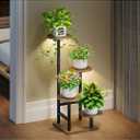 Plant Stand Indoor with Grow Light,4-Tiered Tall Plant Stand Indoor, Metal Plant Shelf with Adjustable Light, Ideal for Living Room, Garden, Patio (Black/ Brown)