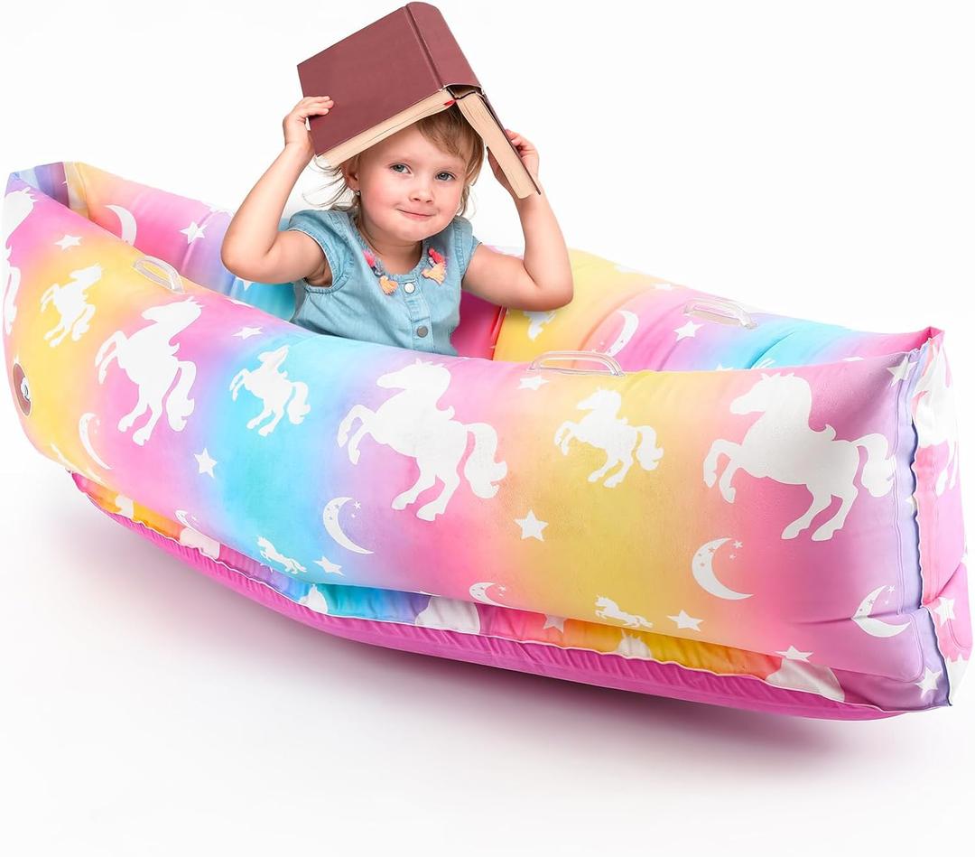 Maitys Sensory Peapod Chair for Kids, 60 Inch Inflatable Pea Pod Canoe for Autistic Children with Autism ADHD Sensory Toy, Includes Electric Air Pump(Unicorn)
