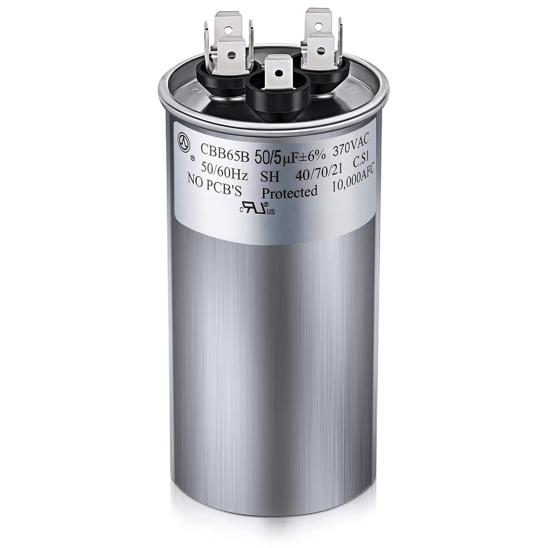 50/5 MFD uF 370/440V CBB65 Dual Run Round Capacitor for AC Motor, HVAC Capacitor, Air Conditioner Replacement, Heat Pump, Fan Start, Condenser Straight Cool, UL Listed