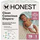 The Honest Company Comfort Dry Disposable Daytime Diapers for Sensitive Skin, Hypoallergenic, All the Alpacas + Turtle Time, Club Box Size 1 (8-14 lbs) 78 Count