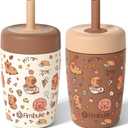 Fimibuke Kids & Toddler Cups Spill Proof, 12 OZ Capybara Insulated Sippy Cups for Toddlers Boys Girls, Toddler Straw Tumbler, Stainless Steel Kids Water Bottle with Twist Lids & Silicone Straw, 2 Pack (Beige & Brown Capybara)