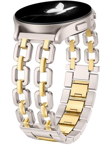 Wearlizer Metal Band Compatible with Samsung Galaxy Watch 7 6 5 4 FE Active 2 40mm 44mm/Watch 6 4 Classic 43mm 47mm 42mm 46mm/Watch 5 Pro 45mm Bands, 20mm Dressy Stainless Steel Chain Strap Women