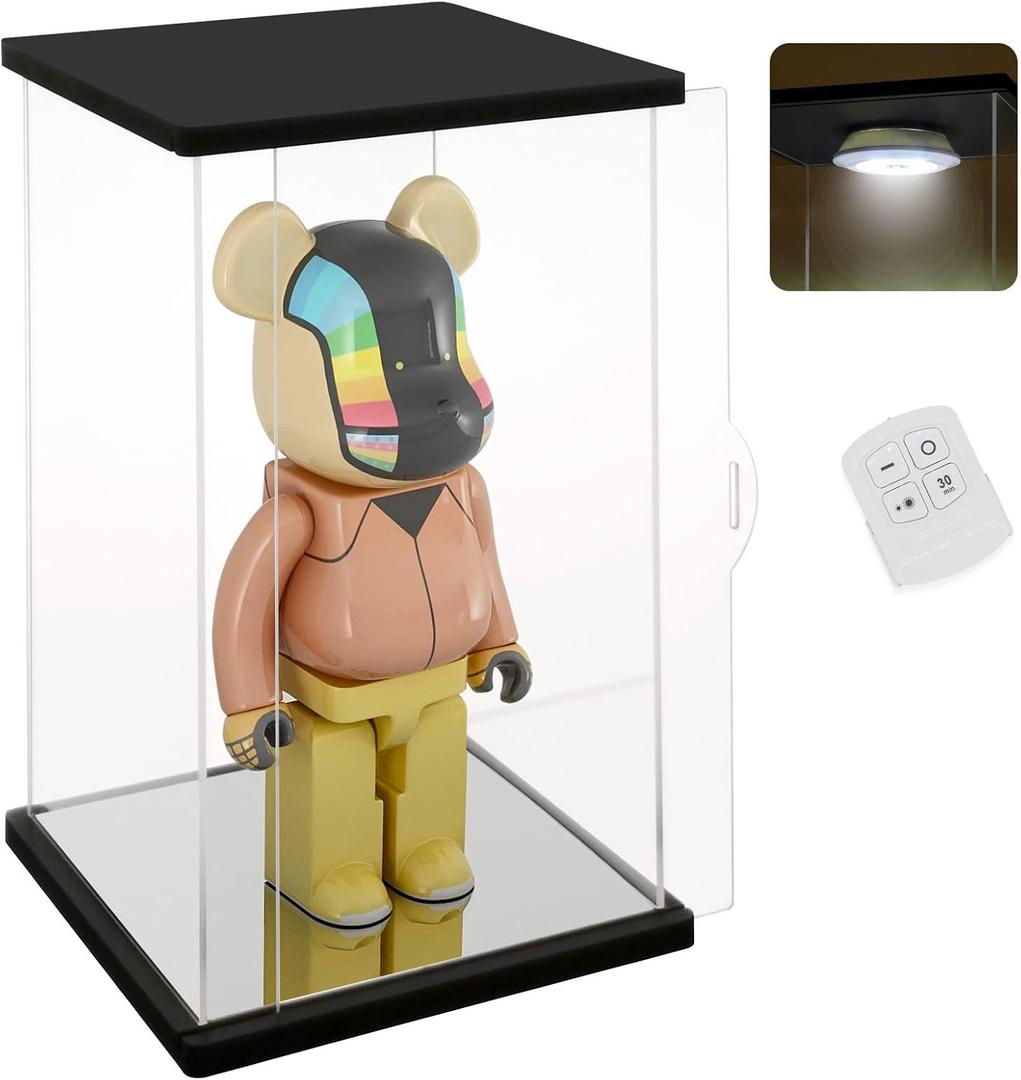 NONEMEY Clear Acrylic Display Case with Remote Control Light for 400% Bearbrick, Dustproof Model Showcase Organizer Box, Display Case for Collectibles Bearbrick (6×4.7×12.6inch,15×12×32cm)