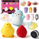 12 Pcs Taba Squishy Toys Pack Include (1 Strawberry,1 Cat Paw,1 Cookie,1 Hamster,1 Chick,1 Penguin,6 Mochi) Cute Taba Sensory Stress Relief Toys,Squishy Fidget Toys Adults,Party Favors Gifts for Kids