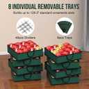 Christmas Ornament Storage Box Store 128-3" Ornaments, Ornament Organizer Storage box with Dual Zipper Closure Visual Cover & Adjustable Dividers, Holiday Decorations Storage Container with 8 Trays (Green)