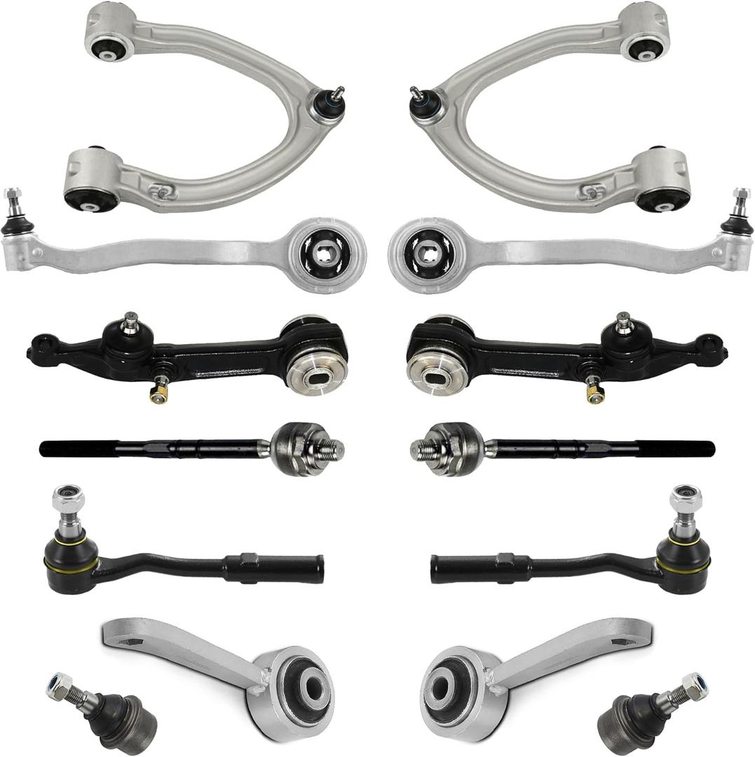 Suspension Front Control Arm Kit 14 Pcs Compatible with 2000-2006 Mercedes S Class W220 S350 S430 S500 S600 Upper and Lower Control Arm with Ball Joints, Tie Rod End, Sway Bar Link