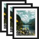 Picrit 22x28 Frame 3 Pack, Black Poster Frame, Display Poster 18 x 24 with Mat or 22 x 28 without Mat for Horizontal or Vertical Wall Mounting