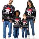 Disney Stitch Christmas Family Matching Snow Sweater Funny Holiday Long Sleeve Crew Neck Pullover Tops Festival Party Sets (Black, M)