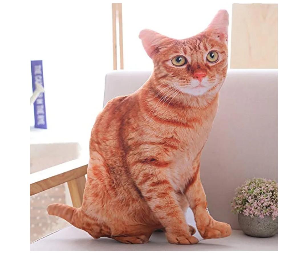 Maomoto 19.6'' Cat Throw Pillow  Plushie Cushion Doll 3D Simulation Cat Plush Stuffed Animal Cushion Pillow Toy for Kids, Sofa Chair Home Decor (Orange)