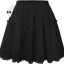 Kate Kasin Women Cotton Mini Skirts with Shorts Underneath, Ruffle Lace Skirt Flowy, Tiered Skorts with Pockets XXL