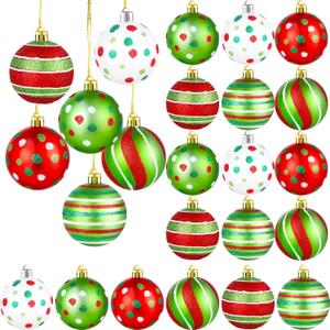24 Pcs Christmas Tree Ball Ornaments 2.4 Inch Glittering Plastic Hanging Decorations Shatterproof Swirl Candy Cane Balls Christmas Tree Pendants for Xmas Holiday Party Decoration (24)