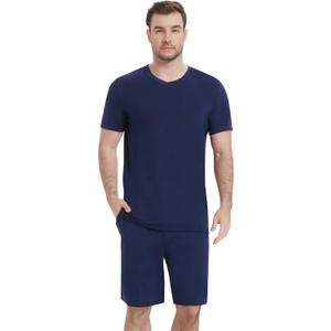 NACHILA Pajamas for Men Pj Short Sleeve Sleepwear with Shorts V Neck Loungewear Cool Pajama,Viscose Made from Bamboo (Medium)