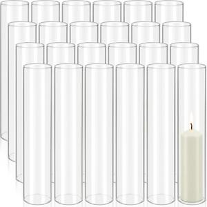 24 Pcs Hurricane Candle Holder Sleeve, W:3.35" H:14" Bottomless Clear Glass Cylinder Candleholder Cover Open Both Ends Glass Chimney, Candle Shade for Centerpieces, Wedding Party Event Decor